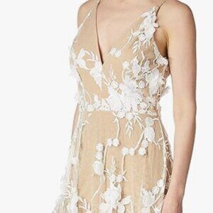 NWT Dress the Population Audrey Spaghetti Strap Midi A-line 3D Floral Dress XL